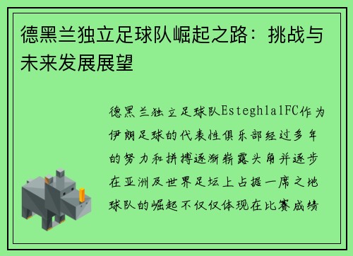 德黑兰独立足球队崛起之路：挑战与未来发展展望